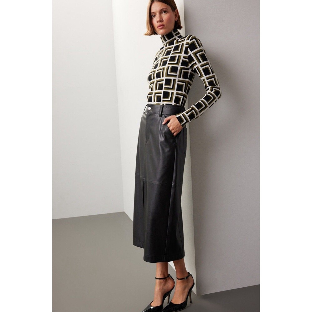 Saunders Collective x RTR Black‎ Faux Leather Midi Skirt Size 2 Front Slit